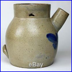 Antique 1800's Clark Pottery Athens NY Cobalt Decorated Stoneware Batter Jug