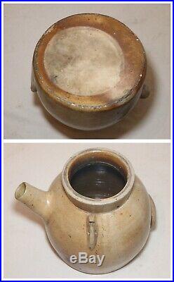 Antique 1800's handmade salt glazed stoneware pottery batter jug with handle mount