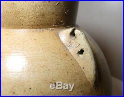 Antique 1800's handmade salt glazed stoneware pottery batter jug with handle mount