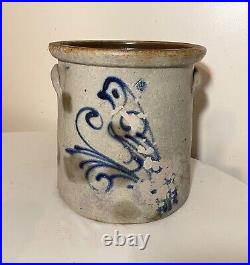 Antique 1800's parrot on plum stoneware crock pottery jug with handle 4 gallon