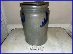 Antique 1800s SALTGLAZEd Stoneware Crock 1 Gallon Blue Decorated Pottery
