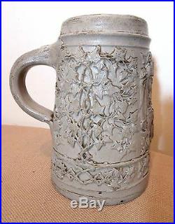 Antique 1800s Westerwald Regensburg German pottery stoneware beer stein mug cup