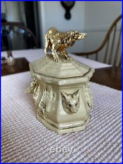 Antique 1800s Yellow ware Tureen Game pie Hound And Boar