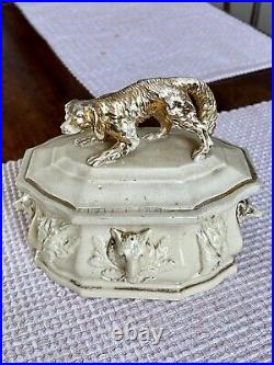 Antique 1800s Yellow ware Tureen Game pie Hound And Boar