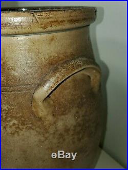 Antique 1860 New York Stoneware Large Floral Churn Jug Vase Pottery Earthenware