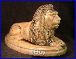 Antique 1860 Yellow Ware Pottery Folk Art Recumbant Lion Figurine Mogadore Ohio