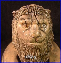 Antique 1860 Yellow Ware Pottery Folk Art Recumbant Lion Figurine Mogadore Ohio