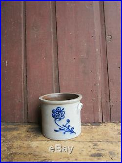 Antique 1865 SMALL 1 Gallon Blue Flower Decorated Salt Glazed Stoneware Crock