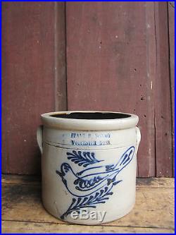 Antique 1865 SMALL 1 Gallon Norton Worcester Bird Decorated Stoneware Crock