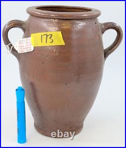 Antique 1870 Brown Glaze Molasses Syrup Jug 2 Handle Pottery Crock Pot Stoneware