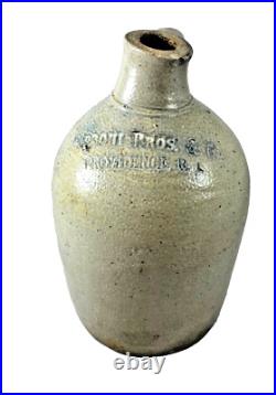 Antique 1900 Caproni Bros Providence RI Salt Glazed Stoneware Whiskey Cider Jug