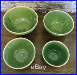 Antique 1915 Era 421 HULL Stoneware Pottery 4 Piece Green Nesting Utility Bowls