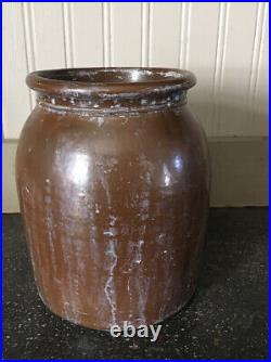 Antique 19th C 1830s STONEWARE POTTERY GLAZED Ovoid STORAGE Canning CROCK JAR