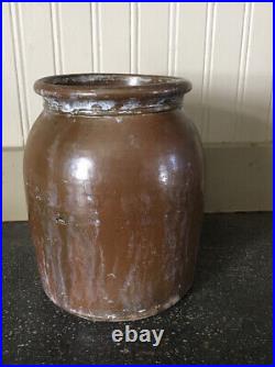 Antique 19th C 1830s STONEWARE POTTERY GLAZED Ovoid STORAGE Canning CROCK JAR