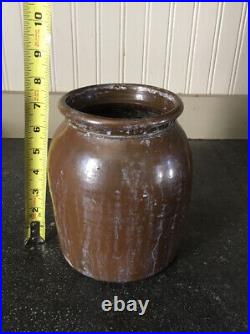 Antique 19th C 1830s STONEWARE POTTERY GLAZED Ovoid STORAGE Canning CROCK JAR