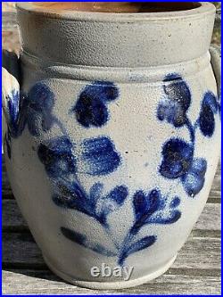 Antique 19th C. Blue Cobalt Decorated Stoneware Crock, Herman, Baltimore, MD. AAFA