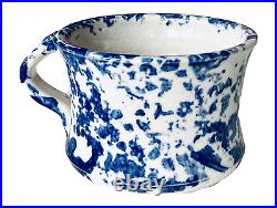 Antique 19th C Blue White Spongeware Salt Glazed Stoneware Mug 1800s Chop Mark