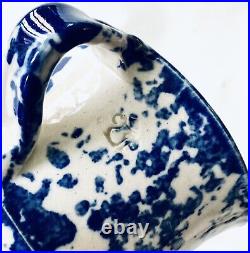 Antique 19th C Blue White Spongeware Salt Glazed Stoneware Mug 1800s Chop Mark