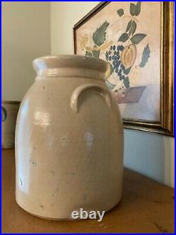 Antique 19th C Cobalt Blue Flower Decorated Stoneware 2 gallon Crock. Incised 2