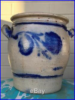 Antique 19th C. German Stoneware Pottery Crock Jar Pot Cobalt Blue Salt Glazed
