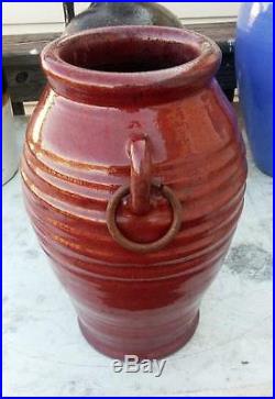 Antique 19th C Red Glaze Stoneware 2 Gal Vase / Crock Redware Southern Pottery
