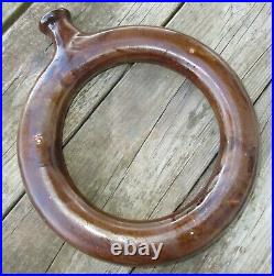 Antique 19th C Southern Pottery Redware Stoneware Glazed Field Ring Jug Flask