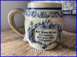 Antique 19th C Stoneware Beer Stein Mug Cobalt Blue Tempt Adam w Bavarian Beer