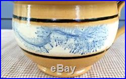 Antique 19th C Yellow Ware Blue Seaweed Mocha Chamber Pot 4 1/2