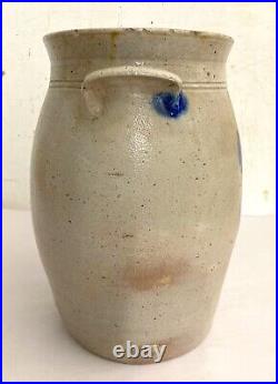 Antique 19th Century Blue Decorated Stoneware Crock Rare NJ Maker
