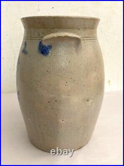 Antique 19th Century Blue Decorated Stoneware Crock Rare NJ Maker