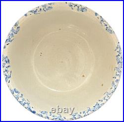 Antique 19th Century Blue White Spongeware Fluted Paneled 10-18 Bowl Stoneware