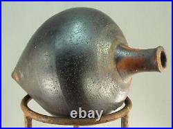 Antique 19th c. Salt Glazed Stoneware Amphora Shaped Vessel Bottle & Stand #2