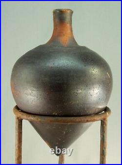 Antique 19th c. Salt Glazed Stoneware Amphora Shaped Vessel Bottle & Stand #2