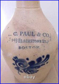 Antique 19th c. Stoneware 1 Gallon Jug LC COLE Blackstone BOSTON Cobalt Design