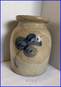 Antique 1Gallon Pottery Glazed Stoneware Blue Cobalt Decorated Jar/Crock