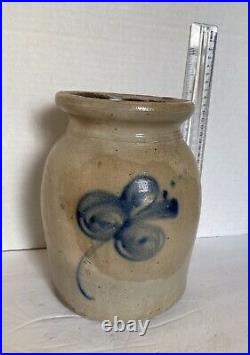 Antique 1Gallon Pottery Glazed Stoneware Blue Cobalt Decorated Jar/Crock