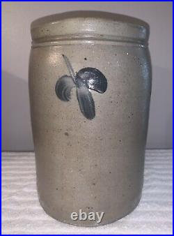 Antique 1 1/2 Gallon Stoneware Crock-Decorated-Cobalt Flowers-Baltimore