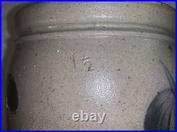 Antique 1 1/2 Gallon Stoneware Crock-Decorated-Cobalt Flowers-Baltimore