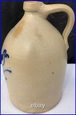 Antique 1 1/2 gal J Norton & Co Bennington VT Bird Design Stoneware Pottery Jug