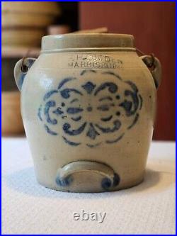 Antique 1 Gallon F. H. Cowden/Harrisburg PA Stoneware Batter Jug With Snowflake