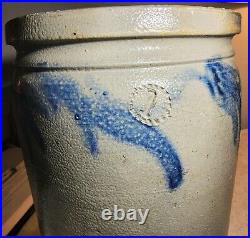 Antique 1 Gallon Grey Salt-glazed Stoneware Pottery Crock With Blue Floral Sides