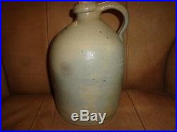 Antique 1 Gallon M. Woodruf Cortland, N. Y. Cobalt Blue Stoneware Pottery Jug, j1