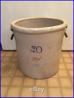 Antique 20 Gallon Red Wing Stoneware Pottery Crock With Handles Small Wing