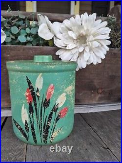 Antique 20s Robinson Ransburg Pottery Co. 6.5 Yellow Stoneware Floral Canister