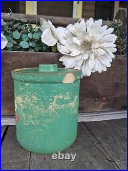 Antique 20s Robinson Ransburg Pottery Co. 6.5 Yellow Stoneware Floral Canister