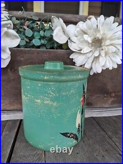 Antique 20s Robinson Ransburg Pottery Co. 6.5 Yellow Stoneware Floral Canister