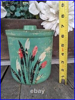 Antique 20s Robinson Ransburg Pottery Co. 6.5 Yellow Stoneware Floral Canister