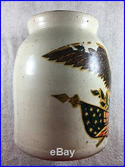 Antique 2 Gallon Eagle Flag Shield Crock Stoneware Western Pottery Mfg. Denver
