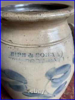 Antique 2 Gallon Stoneware Crock, Sipe & Sons Williamsport, PA