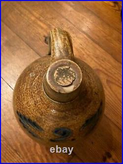 Antique 2 Gallon Stoneware Salt Glaze Jug Cobalt Blue Wings'2' Mustard Color